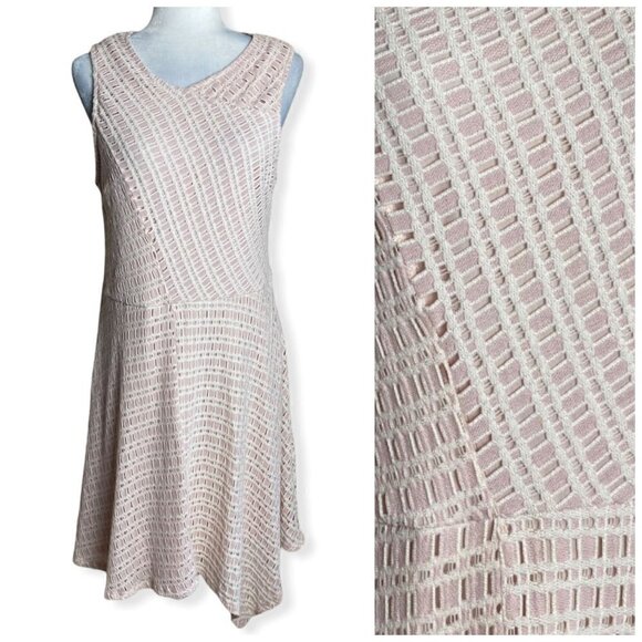 CATO Dress V-Neck Fit-n-Flare Light Pink Cream Asymmetrical Hem Women's Size 14 - Picture 2 of 9